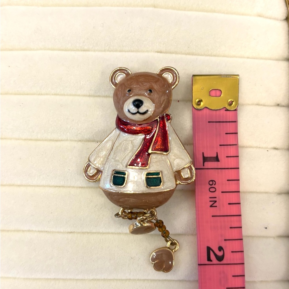 Teddy Bear Brooch Dangle Legs‎ Macy's Christmas Holiday Lane Beads Enamel Gold - Picture 5 of 7